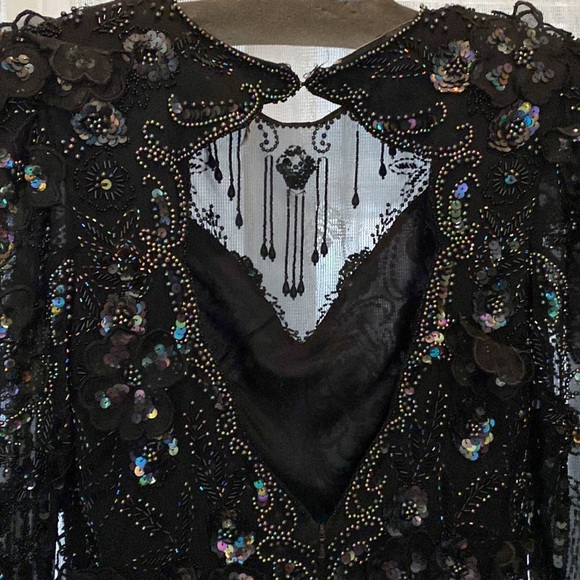 Lillie Rubin (LR) Elegant Iridescent Beaded Black Evening Gown - Picture 5 of 13